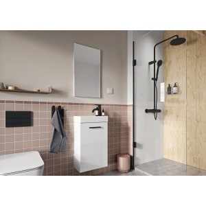 Umywalka Maximus Palma 40 cm w łazience, biała szafka z funkcją cichego domykania.