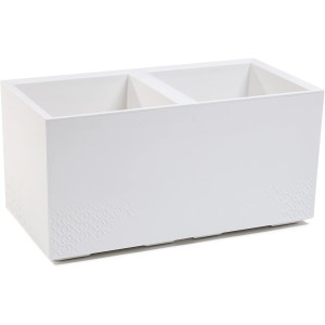 Biała donica Orbis Karo z tworzywa sztucznego pochodzącego z recyklingu, 80x40x39,4 cm, z dwoma obszarami do sadzenia.