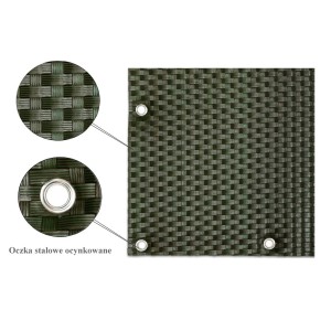 t.b.t. mata na ogrodzenie, zbliżenie na oczka.