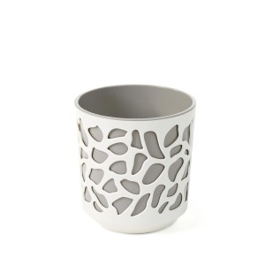 Kremowo-biała i taupe doniczka Duet Ø 30 cm z perforowanym wzorem do użytku na zewnątrz.