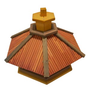 Drewniany karmnik dla ptaków w stylu pagody do ogrodu.