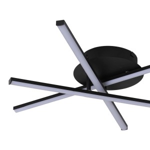 Nowoczesna lampa sufitowa LED Plafony t.b.t. w kolorze czarnym z krzyżowymi elementami świetlnymi.