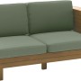 Narożny zestaw wypoczynkowy Jeruk: 2-osobowa sofa z drewna akacjowego FSC z zielonymi poduszkami.