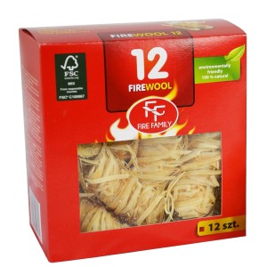 Podpałka wełniana w czerwonym pudełku, 12 sztuk. Naturalna rozpałka do kominka i grilla.