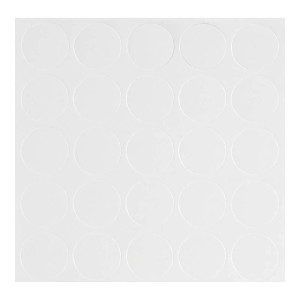 Białe, okrągłe naklejki t.b.t. na arkuszu do mebli i konstrukcji.