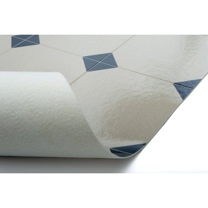 t.b.t. Wykładzina podłogowa PCV w beżowo-niebieską szachownicę.