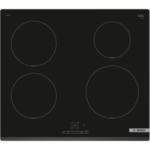 Czarna płyta indukcyjna Bosch z czterema strefami gotowania.