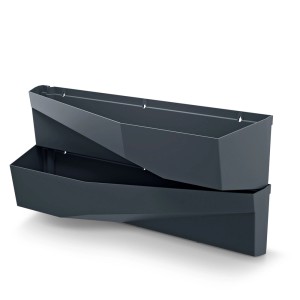 Szare wiszące doniczki t.b.t., zestaw 2 szt. do montażu na ścianie.