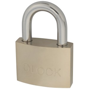 Kłódka t.b.t. w kolorze srebrnym.