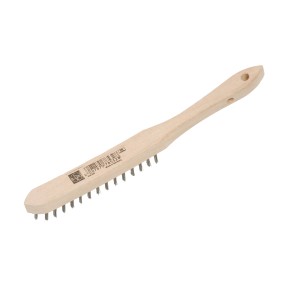 Szczotka druciana LUX, 2-rzędowa, z drewnianą rączką do czyszczenia i odrdzewiania metalu i drewna.