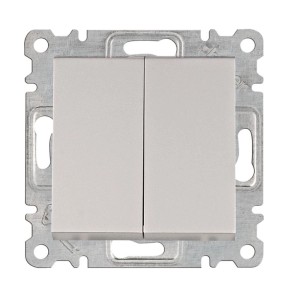 Podwójny, biały włącznik światła do montażu podtynkowego.