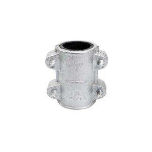 Szara złączka gwintowana t.b.t. ze śrubami do rur.