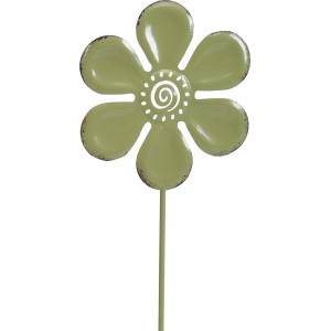 Ozdoba ogrodowa wtykana, kwiat w kolorze antycznej zieleni, 90 cm, metalowa, do rabat i donic.