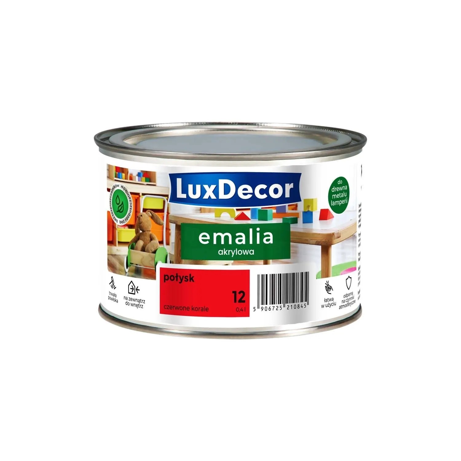 LuxDecor Emalia akrylowa do drewna i metalu połysk czerwone korale 400 ml