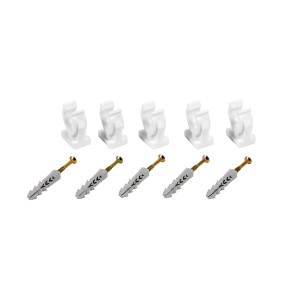 t.b.t. Uchwyty kablowe z gwoździem, białe klipsy z tworzywa do mocowania kabli.