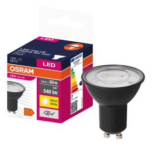 Czarna żarówka LED Osram GU10 z opakowaniem. Energooszczędna i ciepła biel.