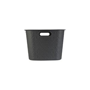 Antracytowy kosz na pranie z wzorem i uchwytami.