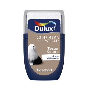 Dulux tester koloru „Droga pielgrzyma”: Wałek do malowania ścian w kolorze brązowym z motywem psa.