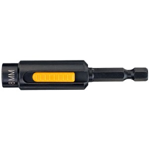 Czarna nasadka do klucza nasadowego 8 mm z żółtym suwakiem do kluczy i bitów.