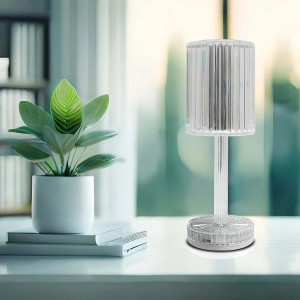 Lampa stołowa t.b.t. z przezroczystego szkła akrylowego, prążkowana. Lampa dekoracyjna do salonu.