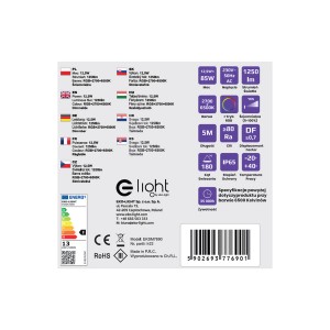 Opakowanie taśmy LED t.b.t. ze szczegółami technicznymi.