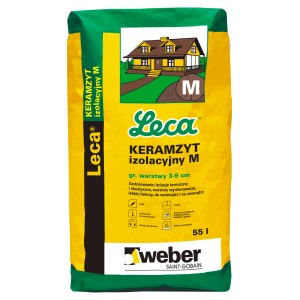 Worek Leca Keramzyt izolacyjny M, żółto-zielony, do izolacji termicznej i akustycznej, 55 l.