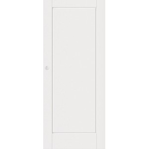 Białe drzwi wewnętrzne t.b.t. o prostym designie do użytku wewnętrznego.