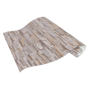 Tapeta t.b.t. ze wzorem kamienia w odcieniach szarości i beżu.