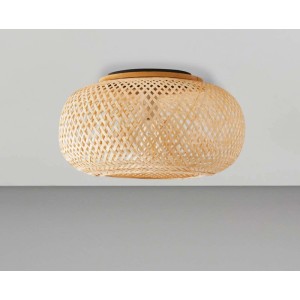 Jasna lampa wisząca t.b.t. z plecionego bambusa.