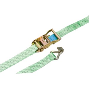Jasnozielony pas mocujący z grzechotką i hakiem do bezpiecznego transportu.