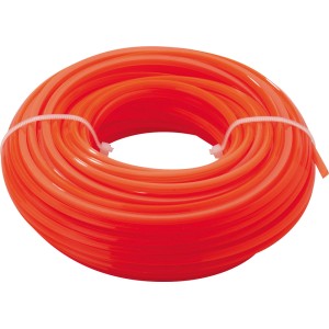 Pomarańczowa żyłka do podkaszarek i kos, zwinięta.