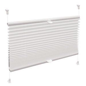 Biała roleta okienna t.b.t., zbliżenie na plisowaną strukturę.