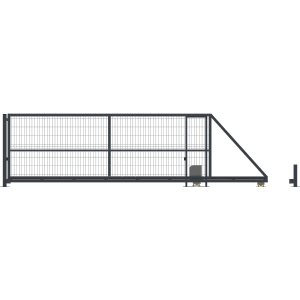 Metalowa brama przesuwna do paneli ogrodzeniowych, widok z boku.