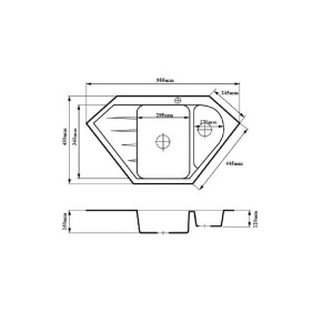 Rysunek techniczny zlewozmywaka granitowego t.b.t. z wymiarami.