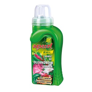 Agrecol płynny nawóz do oleandrów i oliwek, zielona butelka.