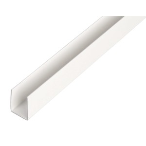 Biały profil U z tworzywa sztucznego, 10x18x1000 mm, do budowy i konstrukcji.