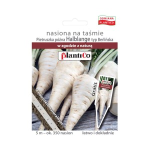 Taśma nasienna pietruszki 'Halblange': Odmiana późna, typ berliński, z nawozem naturalnym.
