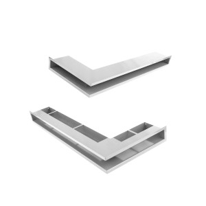 Akcesoria kominkowe t.b.t., w kształcie litery L, wykonane z metalu.