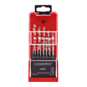 Zestaw wierteł do metalu Einhell HSS-G, 13-częściowy w czerwonym pudełku, wiertła od 1,5 do 6,5 mm.