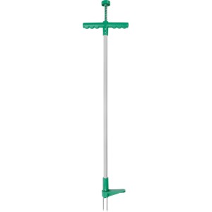 Wyrwik do chwastów, 100 cm, z uchwytem T i mechanizmem wyrzutowym do uprawy gleby.