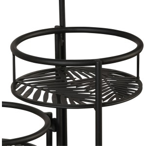 Zbliżenie czarnego stojaka na kwiaty t.b.t. z dekoracyjnym wzorem liści.