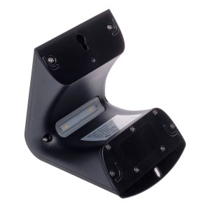 Czarna solarna lampa ścienna t.b.t. do użytku zewnętrznego.