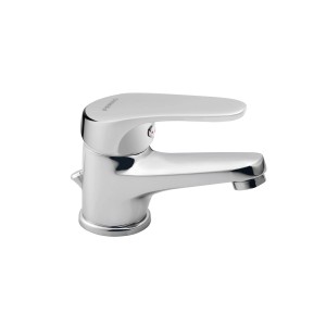 Chromowana bateria umywalkowa, idealna do nowoczesnych łazienek.