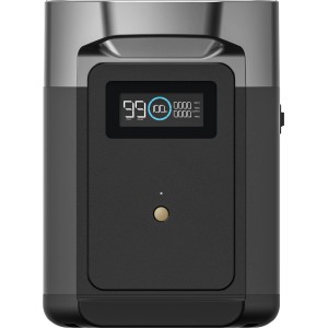 Akumulator dodatkowy EcoFlow Delta 2 o pojemności 1024 Wh do systemów solarnych, szara obudowa z wyświetlaczem.