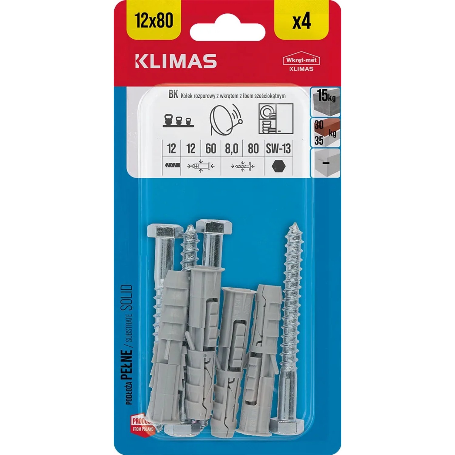 Wkręt-met Kołek rozporowy z wkrętem do drewna z łbem 6-kątnym 12 mm x 80 mm