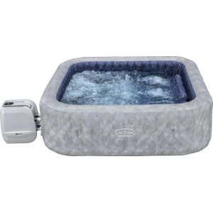 Nadmuchiwana wanna z hydromasażem o wyglądzie szarego marmuru z panelem sterowania.