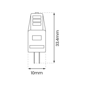 Ilustracja żarówki LED G4 z wymiarami (wysokość 33,4 mm, szerokość 10 mm).
