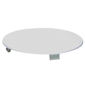 Biała pokrywa puszki podtynkowej.