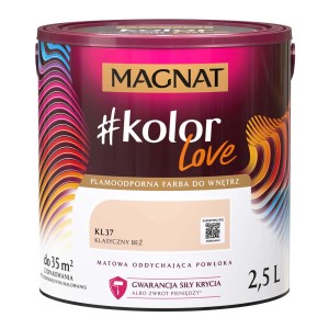 Farba do wnętrz Magnat #kolor Love, klasyczny beż, puszka 2,5L. Kolorowa farba do ścian.
