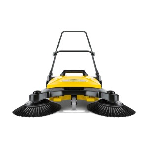 Kärcher S4 Twin: Żółta zamiatarka ręczna z dwiema szczotkami bocznymi do domu i ogrodu.